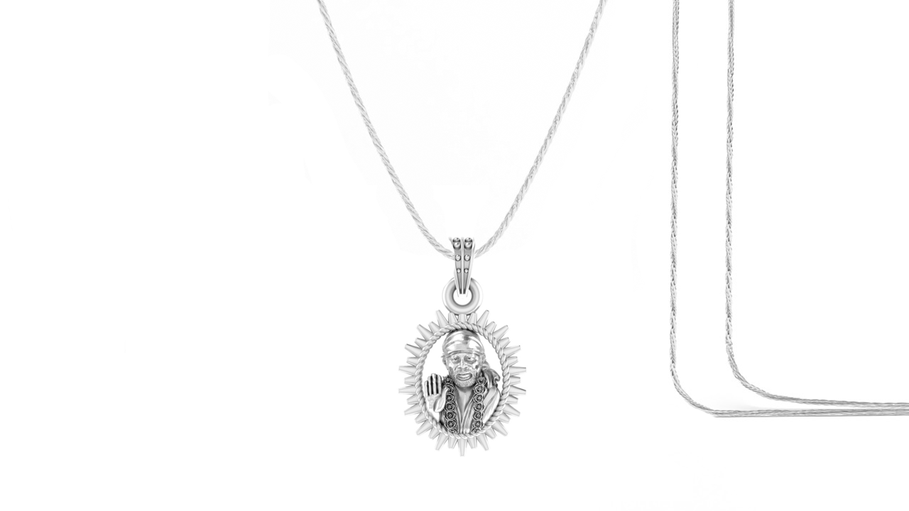 AKSHAT SAPPHIRE Sterling Silver (Silver with 92.5% purity) God Shree Sai Baba chain Pendant (Pendant with Rope Chain-22 inches) for Men & Women Pure Sterling Silver Lord Sai Baba chain Locket For Good Wealth & Health Akshat Sapphire
