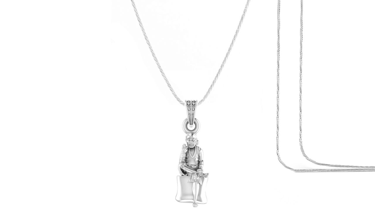 AKSHAT SAPPHIRE Sterling Silver (Silver with 92.5% purity) God Shree Sai Baba chain Pendant (Pendant with Rope Chain) for Men & Women Pure Sterling Silver Lord Sai Baba chain Locket For Good Wealth & Health Akshat Sapphire