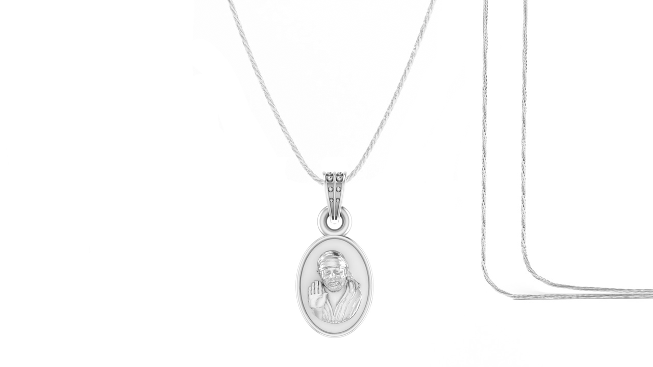 AKSHAT SAPPHIRE Sterling Silver (Silver with 92.5% purity) God Shree Sai Baba chain Pendant (Pendant with Rope Chain) for Men & Women Pure Sterling Silver Lord Sai Baba chain Locket For Good Wealth & Health Akshat Sapphire
