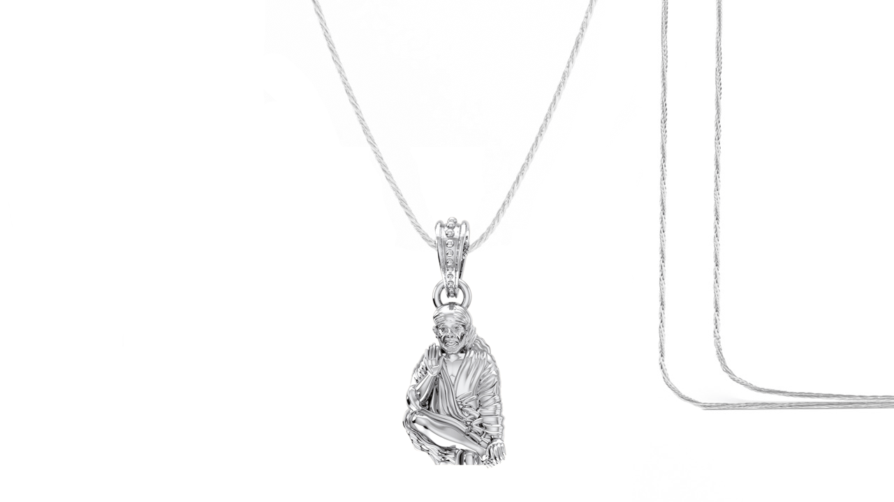 AKSHAT SAPPHIRE Sterling Silver (Silver with 92.5% purity) God Shree Sai Baba chain Pendant (Pendant with Rope Chain) for Men & Women Pure Sterling Silver Lord Sai Baba chain Locket For Good Wealth & Health Akshat Sapphire