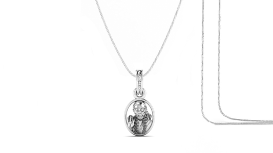 AKSHAT SAPPHIRE Sterling Silver (Silver with 92.5% purity) God Shree Sai Baba chain Pendant (Pendant with Rope Chain) for Men & Women Pure Sterling Silver Lord Sai Baba chain Locket For Good Wealth & Health Akshat Sapphire