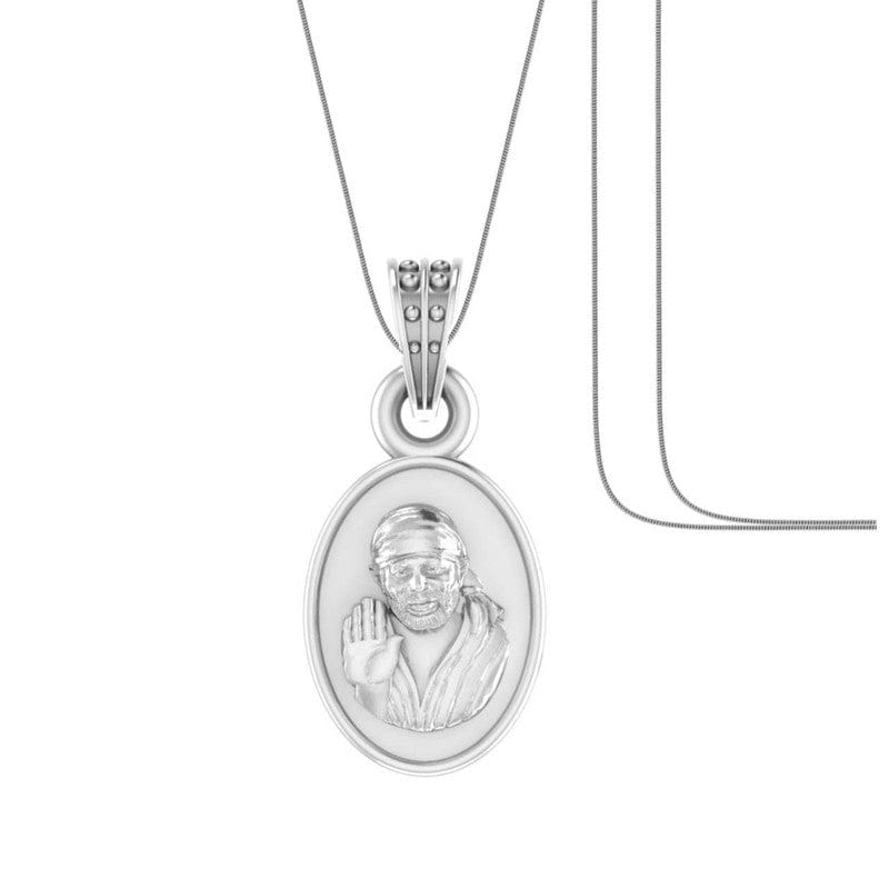 AKSHAT SAPPHIRE Sterling Silver (Silver with 92.5% purity) God Shree Sai Baba chain Pendant (Pendant with Snake Chain) for Men & Women Pure Sterling Silver Lord Sai Baba chain Locket For Good Wealth & Health Akshat Sapphire