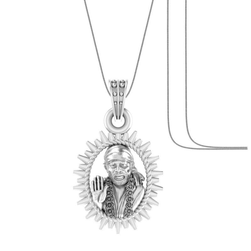 AKSHAT SAPPHIRE Sterling Silver (Silver with 92.5% purity) God Shree Sai Baba chain Pendant (Pendant with Snake Chain) for Men & Women Pure Sterling Silver Lord Sai Baba chain Locket For Good Wealth & Health Akshat Sapphire