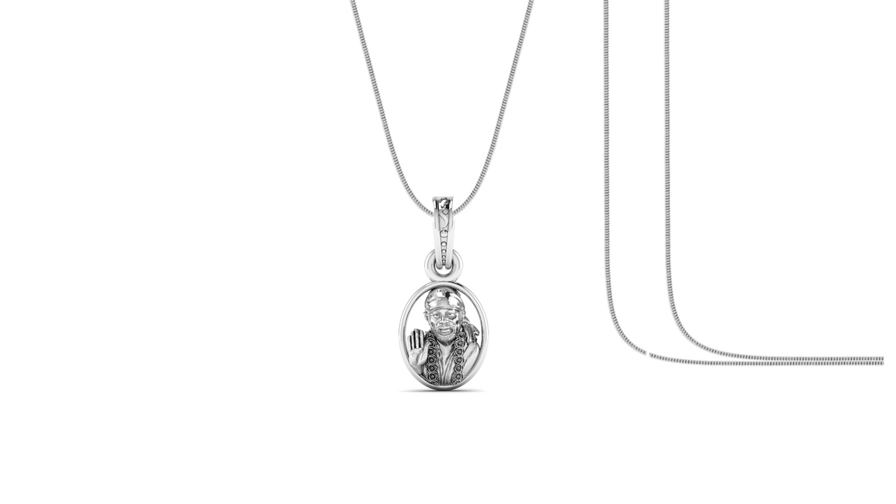 AKSHAT SAPPHIRE Sterling Silver (Silver with 92.5% purity) God Shree Sai Baba chain Pendant (Pendant with Snake Chain) for Men & Women Pure Sterling Silver Lord Sai Baba chain Locket For Good Wealth & Health Akshat Sapphire