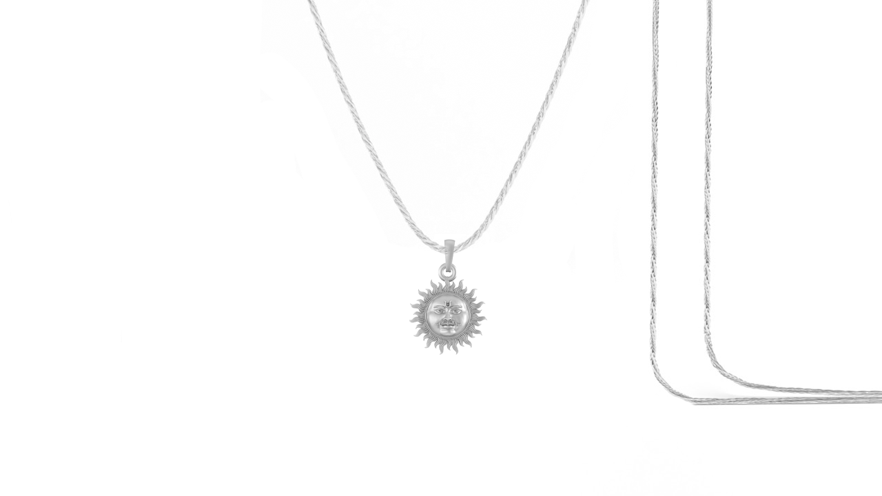 Akshat Sapphire Sterling Silver (92.5% purity) Divine God Sun Chain Pendant  (Pendant with Rope Chain-22 inches) for Men & Women Pure Silver Lord Surya Chain Locket for Good Health & Wealth Akshat Sapphire