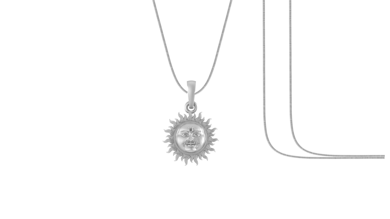 Akshat Sapphire Sterling Silver (92.5% purity) Divine God Sun Chain Pendant  (Pendant with Snake Chain) for Men & Women Pure Silver Lord Surya Chain Locket for Good Health & Wealth Akshat Sapphire