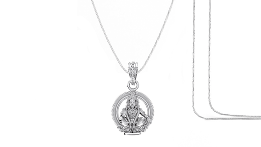 Akshat Sapphire Sterling Silver (92.5% purity) God Ayyappa Chain Pendant (Pendant with Rope Chain-22 inches) for Men & Women Pure Silver Lord Ayyappa Chain Locket Akshat Sapphire