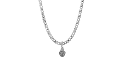 Akshat Sapphire Sterling Silver (92.5% purity) God Baba Khatu Shyam Chain Pendant (Pendant with Curb Chain- 22 inches) for Men & Women Pure Silver Lord Baba Khatu Shyam Chain Locket for Good Health & Wealth Akshat Sapphire