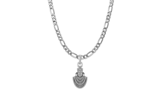 Akshat Sapphire Sterling Silver (92.5% purity) God Baba Khatu Shyam Chain Pendant (Pendant with Figaro Chain- 22 inches) for Men & Women Pure Silver Lord Baba Khatu Shyam Chain Locket for Good Health & Wealth Akshat Sapphire