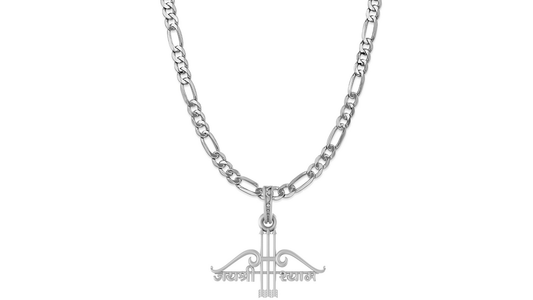 Akshat Sapphire Sterling Silver (92.5% purity) God Baba Khatu Shyam Chain Pendant (Pendant with Figaro Chain- 22 inches) for Men & Women Pure Silver Lord Baba Khatu Shyam Chain Locket for Good Health & Wealth Akshat Sapphire