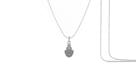 Akshat Sapphire Sterling Silver (92.5% purity) God Baba Khatu Shyam Chain Pendant (Pendant with Rope Chain- 22 inches) for Men & Women Pure Silver Lord Baba Khatu Shyam Chain Locket for Good Health & Wealth Akshat Sapphire