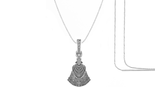 Akshat Sapphire Sterling Silver (92.5% purity) God Baba Khatu Shyam Chain Pendant (Pendant with Rope Chain-22 inches) for Men & Women Pure Silver Lord Baba Khatu Shyam Chain Locket for Good Health & Wealth Akshat Sapphire