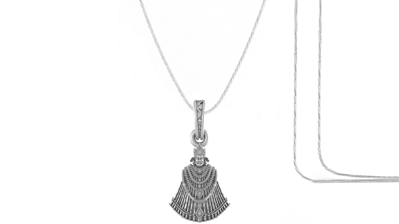 Akshat Sapphire Sterling Silver (92.5% purity) God Baba Khatu Shyam Chain Pendant (Pendant with Rope Chain) for Men & Women Pure Silver Lord Baba Khatu Shyam Chain Locket for Good Health & Wealth Akshat Sapphire