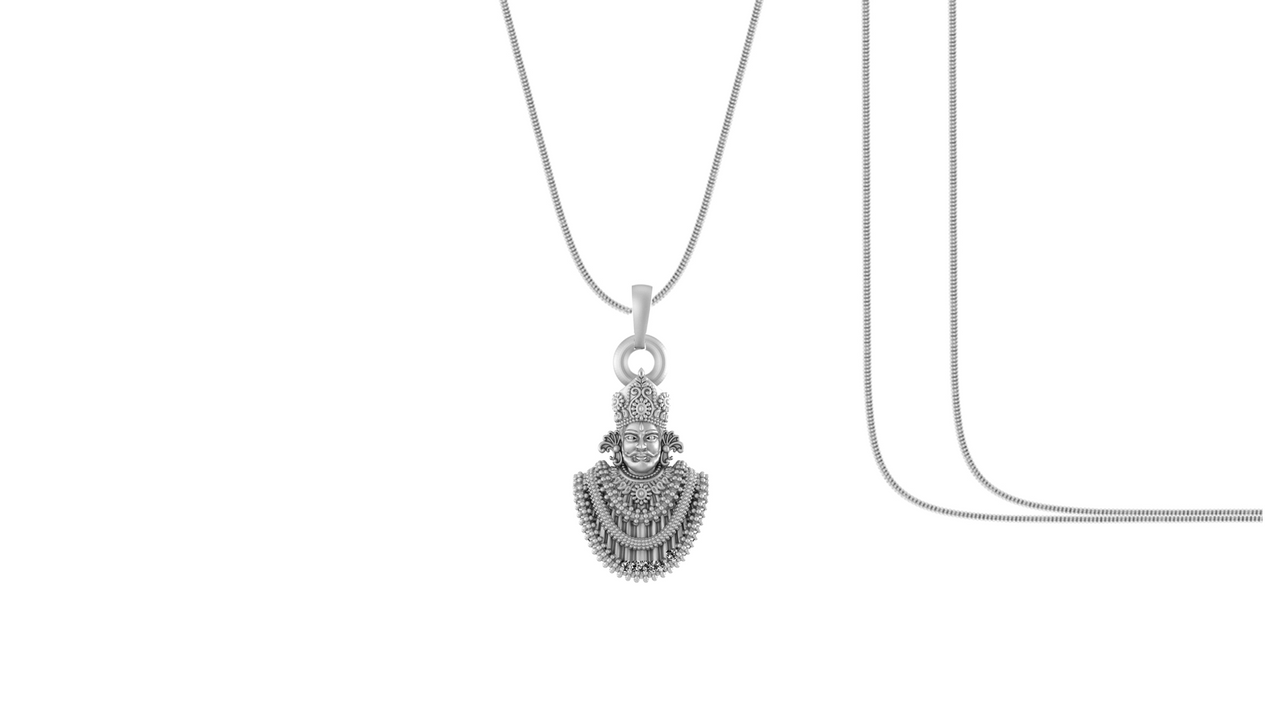 Akshat Sapphire Sterling Silver (92.5% purity) God Baba Khatu Shyam Chain Pendant (Pendant with Snake Chain) for Men & Women Pure Silver Lord Baba Khatu Shyam Chain Locket for Good Health & Wealth Akshat Sapphire