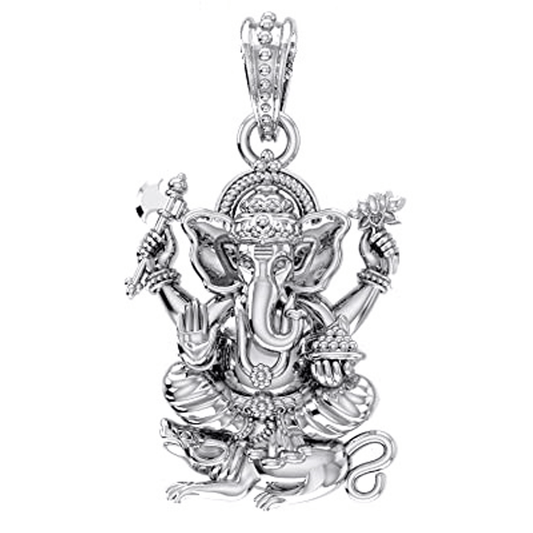 Akshat Sapphire Sterling Silver (92.5% purity) God Ganesh Pendant for Men & Women Pure Silver Lord Ganapathy Locket for Good Health & Wealth Akshat Sapphire