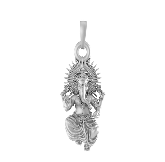 Akshat Sapphire Sterling Silver (92.5% purity) God Ganesh Pendant for Men & Women Pure Silver Lord Ganapathy Locket for Good Health & Wealth Akshat Sapphire