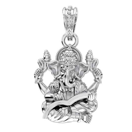 Akshat Sapphire Sterling Silver (92.5% purity) God Ganesh Pendant for Men & Women Pure Silver Lord Ganapathy Locket for Good Health & Wealth Akshat Sapphire