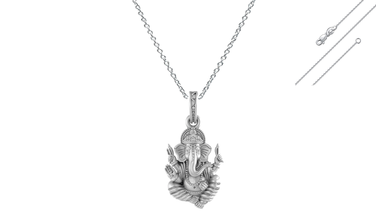 Akshat Sapphire Sterling Silver (92.5% purity) God Ganesha Chain Pendant (Pendant with Anchor Chain-22 inches) for Men & Women Pure Silver Lord Ganapathy Chain Locket for Good Health & Wealth Akshat Sapphire