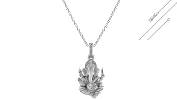 Akshat Sapphire Sterling Silver (92.5% purity) God Ganesha Chain Pendant (Pendant with Anchor Chain-22 inches) for Men & Women Pure Silver Lord Ganapathy Chain Locket for Good Health & Wealth Akshat Sapphire