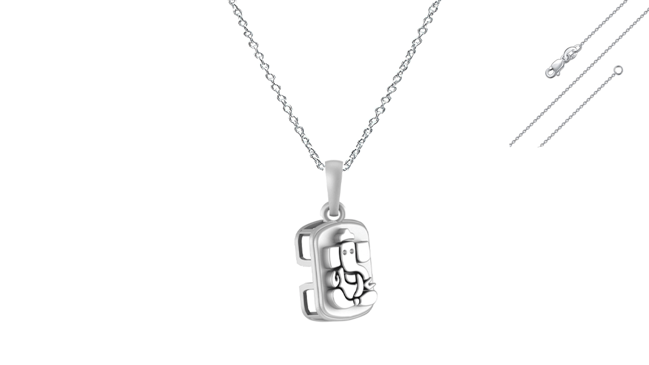 Akshat Sapphire Sterling Silver (92.5% purity) God Ganesha Chain Pendant (Pendant with Anchor Chain-22 inches) for Men & Women Pure Silver Lord Ganapathy Chain Locket for Good Health & Wealth Akshat Sapphire