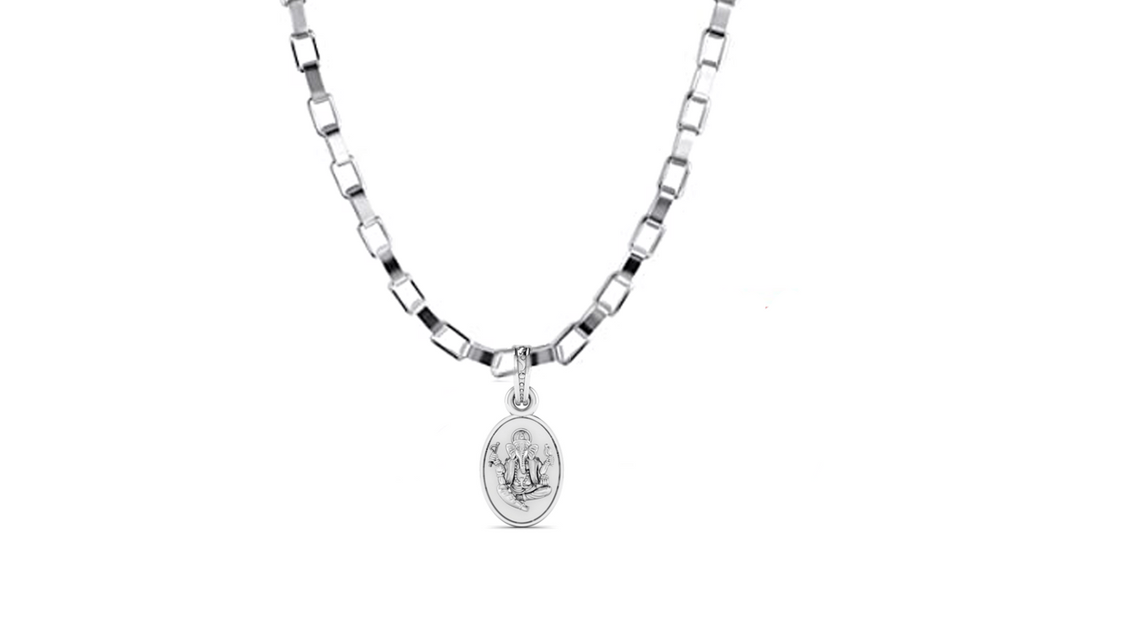 Akshat Sapphire Sterling Silver (92.5% purity) God Ganesha Chain Pendant (Pendant with Box Chain-22 inches) for Men & Women Pure Silver Lord Ganapathy Chain Locket for Good Health & Wealth Akshat Sapphire