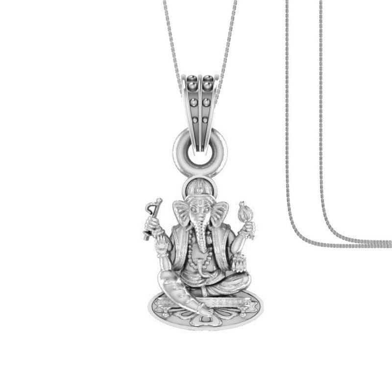Akshat Sapphire Sterling Silver (92.5% purity) God Ganesha Chain Pendant (Pendant with Box Chain) for Men & Women Pure Silver Lord Ganapathy Chain Locket for Good Health & Wealth Akshat Sapphire