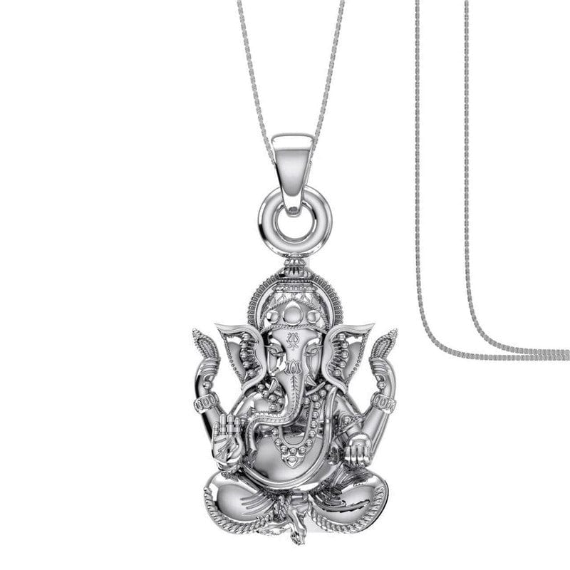 Akshat Sapphire Sterling Silver (92.5% purity) God Ganesha Chain Pendant (Pendant with Box Chain) for Men & Women Pure Silver Lord Ganapathy Chain Locket for Good Health & Wealth Akshat Sapphire