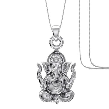 Akshat Sapphire Sterling Silver (92.5% purity) God Ganesha Chain Pendant (Pendant with Box Chain) for Men & Women Pure Silver Lord Ganapathy Chain Locket for Good Health & Wealth Akshat Sapphire