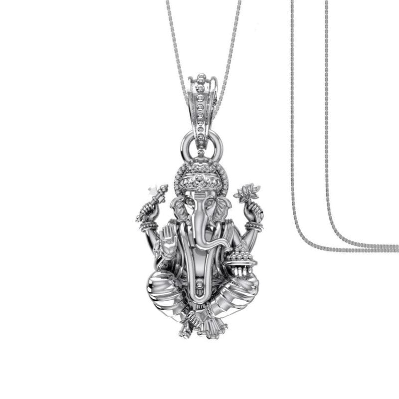 Akshat Sapphire Sterling Silver (92.5% purity) God Ganesha Chain Pendant (Pendant with Box Chain) for Men & Women Pure Silver Lord Ganapathy Chain Locket for Good Health & Wealth Akshat Sapphire