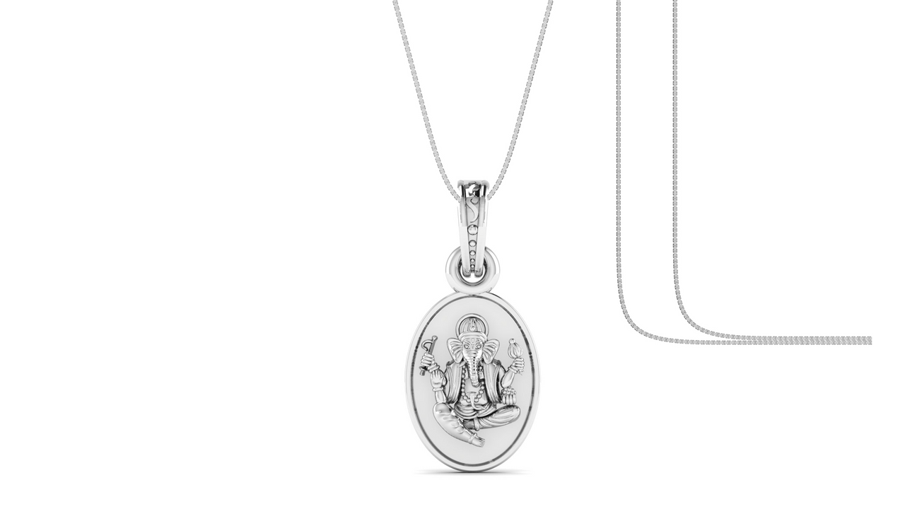 Akshat Sapphire Sterling Silver (92.5% purity) God Ganesha Chain Pendant (Pendant with Box Chain) for Men & Women Pure Silver Lord Ganapathy Chain Locket for Good Health & Wealth Akshat Sapphire