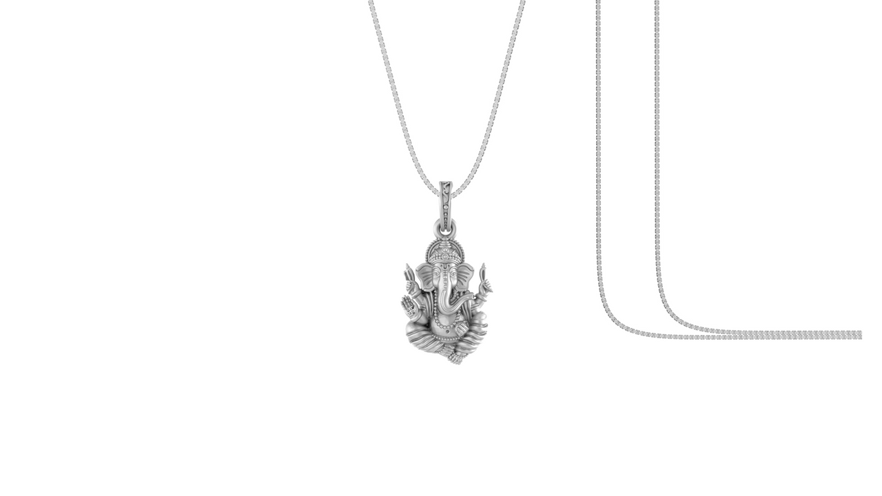 Akshat Sapphire Sterling Silver (92.5% purity) God Ganesha Chain Pendant (Pendant with Box Chain) for Men & Women Pure Silver Lord Ganapathy Chain Locket for Good Health & Wealth Akshat Sapphire