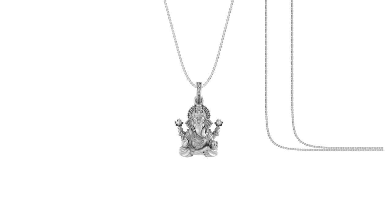 Akshat Sapphire Sterling Silver (92.5% purity) God Ganesha Chain Pendant (Pendant with Box Chain) for Men & Women Pure Silver Lord Ganapathy Chain Locket for Good Health & Wealth Akshat Sapphire