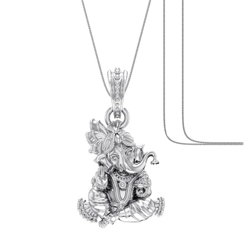 Akshat Sapphire Sterling Silver (92.5% purity) God Ganesha Chain Pendant (Pendant with Box Chain) for Men & Women Pure Silver Lord Ganapathy Chain Locket for Good Health & Wealth Akshat Sapphire