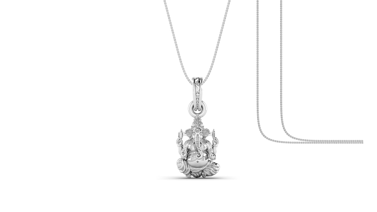 Akshat Sapphire Sterling Silver (92.5% purity) God Ganesha Chain Pendant (Pendant with Box Chain) for Men & Women Pure Silver Lord Ganapathy Chain Locket for Good Health & Wealth Akshat Sapphire