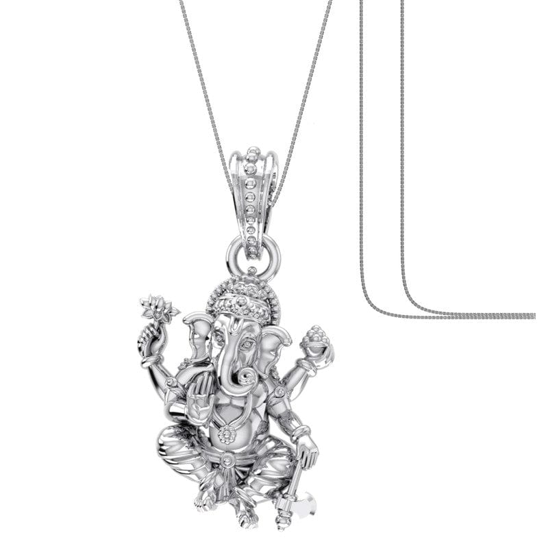 Akshat Sapphire Sterling Silver (92.5% purity) God Ganesha Chain Pendant (Pendant with Box Chain) for Men & Women Pure Silver Lord Ganapathy Chain Locket for Good Health & Wealth Akshat Sapphire