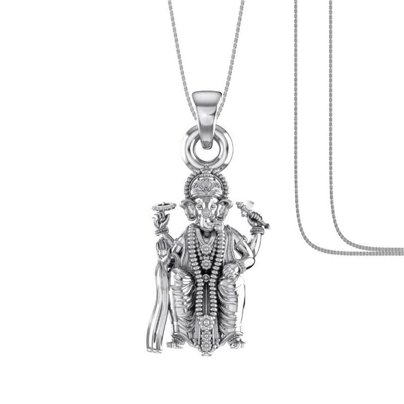 Akshat Sapphire Sterling Silver (92.5% purity) God Ganesha Chain Pendant (Pendant with Box Chain) for Men & Women Pure Silver Lord Ganapathy Chain Locket for Good Health & Wealth Akshat Sapphire