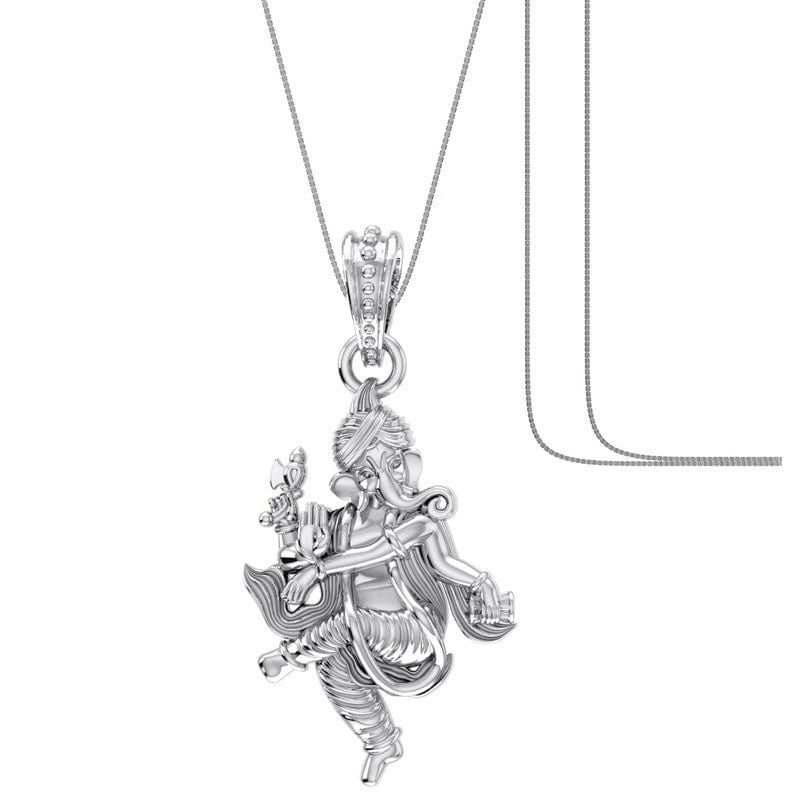 Akshat Sapphire Sterling Silver (92.5% purity) God Ganesha Chain Pendant (Pendant with Box Chain) for Men & Women Pure Silver Lord Ganapathy Chain Locket for Good Health & Wealth Akshat Sapphire