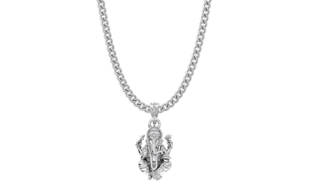 Akshat Sapphire Sterling Silver (92.5% purity) God Ganesha Chain Pendant (Pendant with Curb Chain-22 inches) for Men & Women Pure Silver Lord Ganapathy Chain Locket for Good Health & Wealth Akshat Sapphire