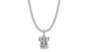 Akshat Sapphire Sterling Silver (92.5% purity) God Ganesha Chain Pendant (Pendant with Curb Chain-22 inches) for Men & Women Pure Silver Lord Ganapathy Chain Locket for Good Health & Wealth Akshat Sapphire