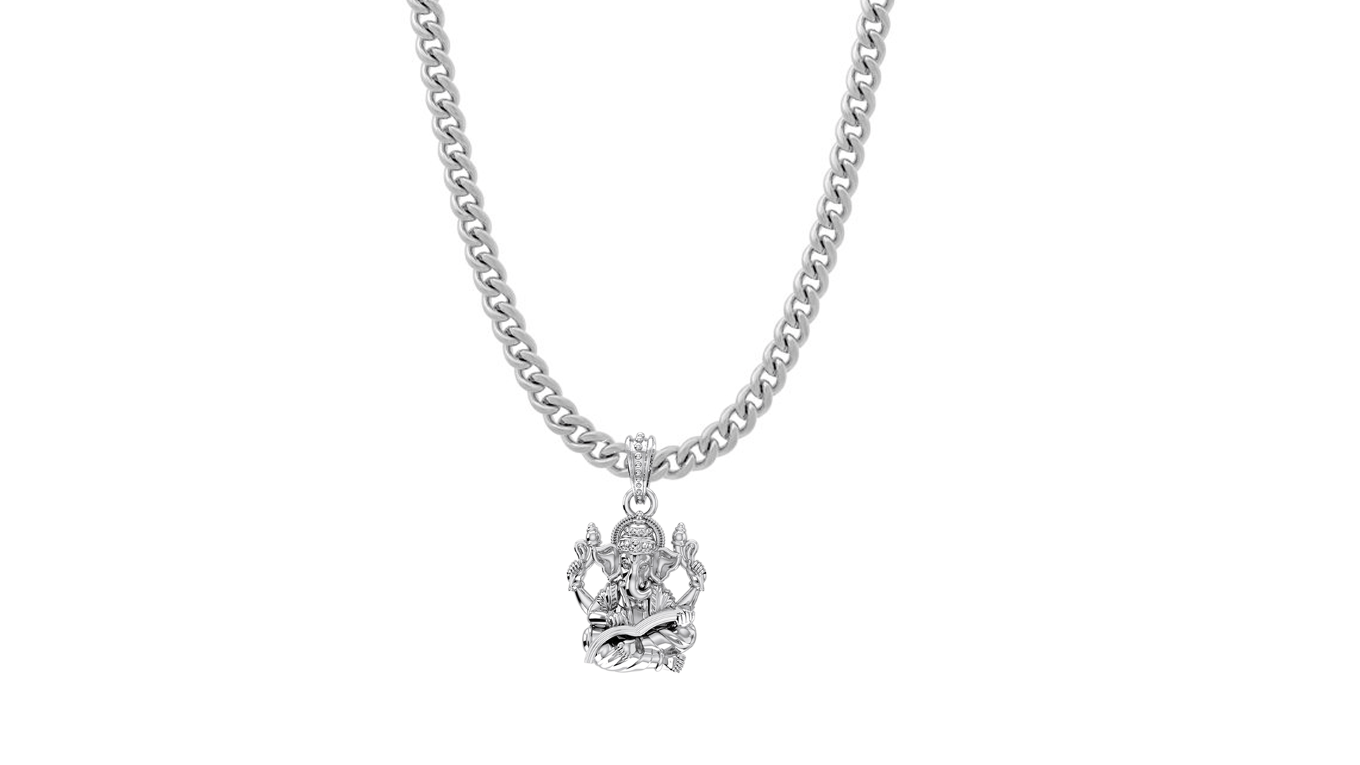 Akshat Sapphire Sterling Silver (92.5% purity) God Ganesha Chain Pendant (Pendant with Curb Chain-22 inches) for Men & Women Pure Silver Lord Ganapathy Chain Locket for Good Health & Wealth Akshat Sapphire