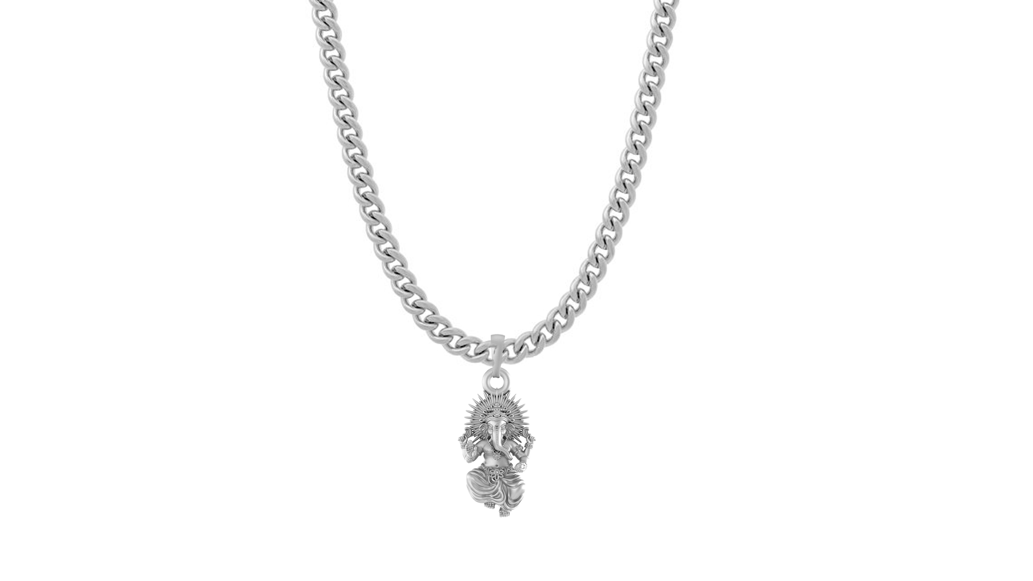 Akshat Sapphire Sterling Silver (92.5% purity) God Ganesha Chain Pendant (Pendant with Curb Chain-22 inches) for Men & Women Pure Silver Lord Ganapathy Chain Locket for Good Health & Wealth Akshat Sapphire