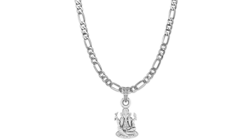 Akshat Sapphire Sterling Silver (92.5% purity) God Ganesha Chain Pendant (Pendant with Figaro Chain-22 inches) for Men & Women Pure Silver Lord Ganapathy Chain Locket for Good Health & Wealth Akshat Sapphire