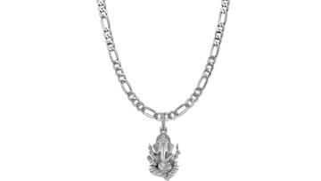 Akshat Sapphire Sterling Silver (92.5% purity) God Ganesha Chain Pendant (Pendant with Figaro Chain-22 inches) for Men & Women Pure Silver Lord Ganapathy Chain Locket for Good Health & Wealth Akshat Sapphire