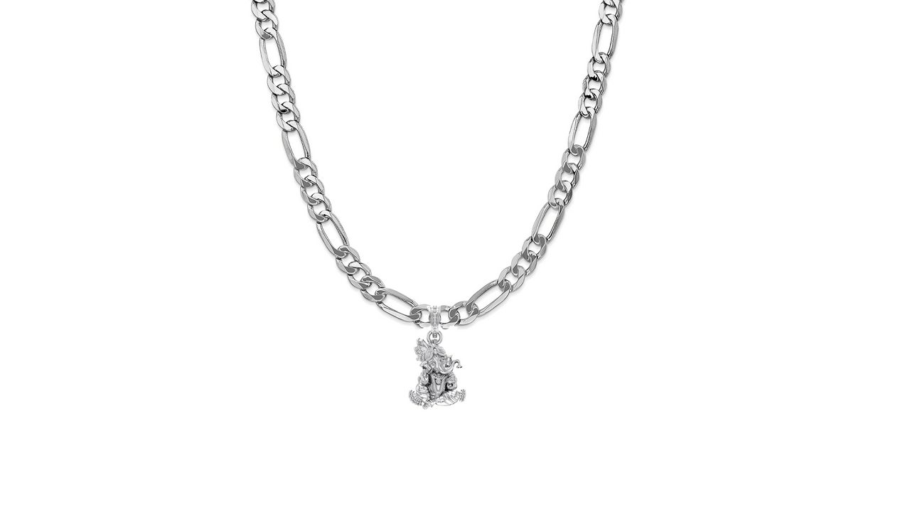 Akshat Sapphire Sterling Silver (92.5% purity) God Ganesha Chain Pendant (Pendant with Figaro Chain-22 inches) for Men & Women Pure Silver Lord Ganapathy Chain Locket for Good Health & Wealth Akshat Sapphire