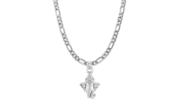 Akshat Sapphire Sterling Silver (92.5% purity) God Ganesha Chain Pendant (Pendant with Figaro Chain-22 inches) for Men & Women Pure Silver Lord Ganapathy Chain Locket for Good Health & Wealth Akshat Sapphire