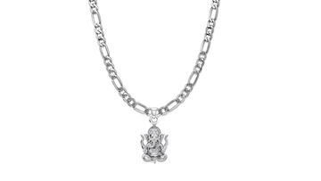 Akshat Sapphire Sterling Silver (92.5% purity) God Ganesha Chain Pendant (Pendant with Figaro Chain-22 inches) for Men & Women Pure Silver Lord Ganapathy Chain Locket for Good Health & Wealth Akshat Sapphire