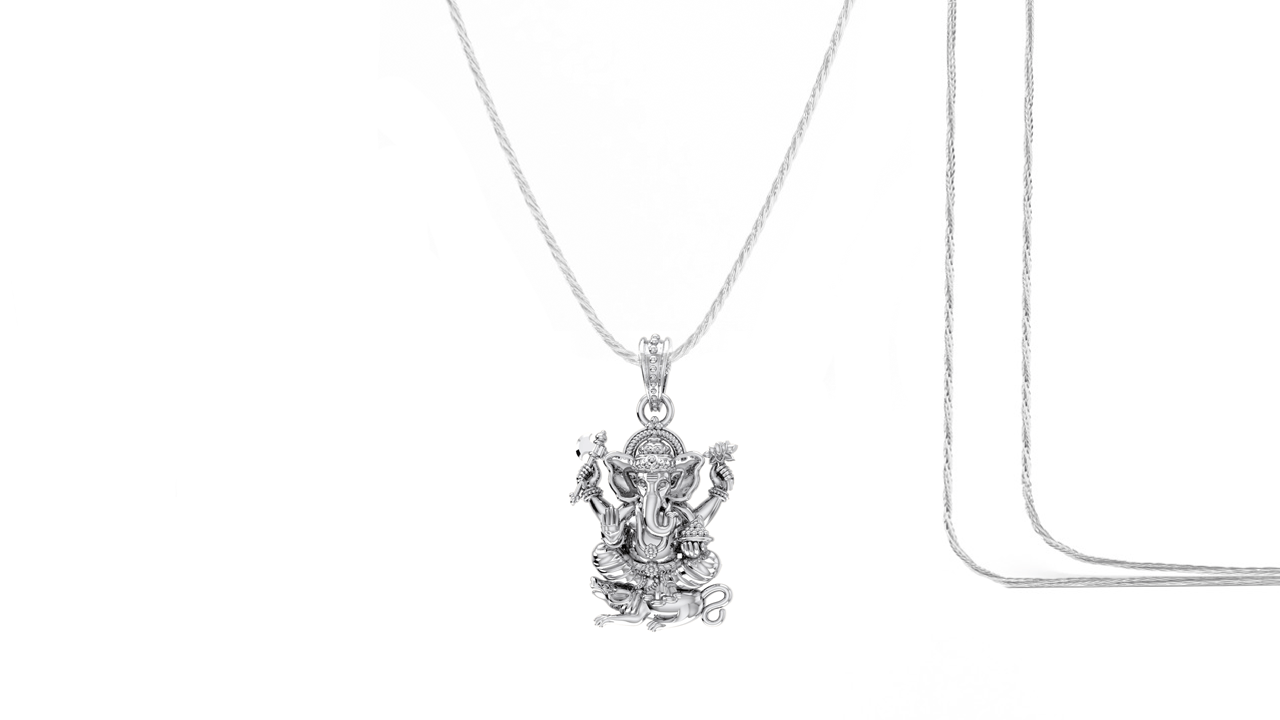 Akshat Sapphire Sterling Silver (92.5% purity) God Ganesha Chain Pendant (Pendant with Rope Chain-22 inches) for Men & Women Pure Silver Lord Ganapathy Chain Locket for Good Health & Wealth Akshat Sapphire