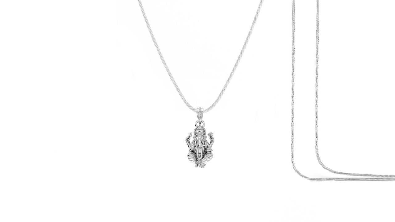 Akshat Sapphire Sterling Silver (92.5% purity) God Ganesha Chain Pendant (Pendant with Rope Chain-22 inches) for Men & Women Pure Silver Lord Ganapathy Chain Locket for Good Health & Wealth Akshat Sapphire