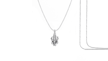 Akshat Sapphire Sterling Silver (92.5% purity) God Ganesha Chain Pendant (Pendant with Rope Chain-22 inches) for Men & Women Pure Silver Lord Ganapathy Chain Locket for Good Health & Wealth Akshat Sapphire