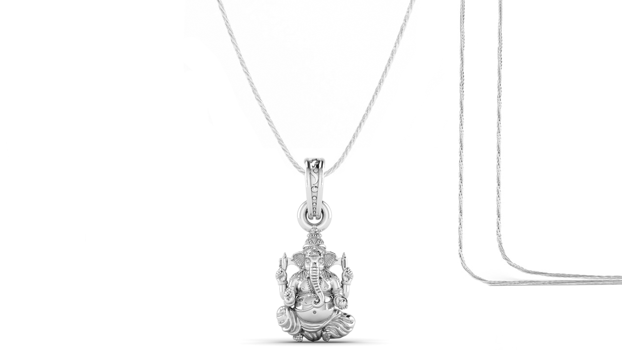Akshat Sapphire Sterling Silver (92.5% purity) God Ganesha Chain Pendant (Pendant with Rope Chain-22 inches) for Men & Women Pure Silver Lord Ganapathy Chain Locket for Good Health & Wealth Akshat Sapphire